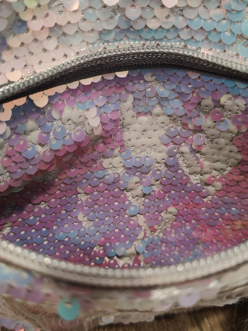 Justice Iridescent Sequin Unicorn Mini Backpack with Letter K And White Pom